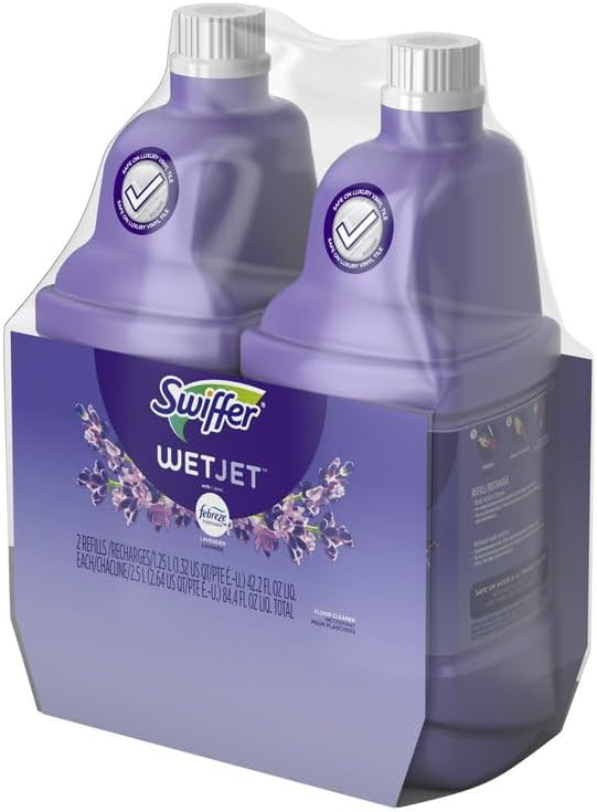 Swiffer WetJet Multi-Purpose Floor and Hardwood Cleaner Solution with Febreze Refill, Lavendar Vanilla and Comfort Scent, 1.25 Liter (4 Pack)