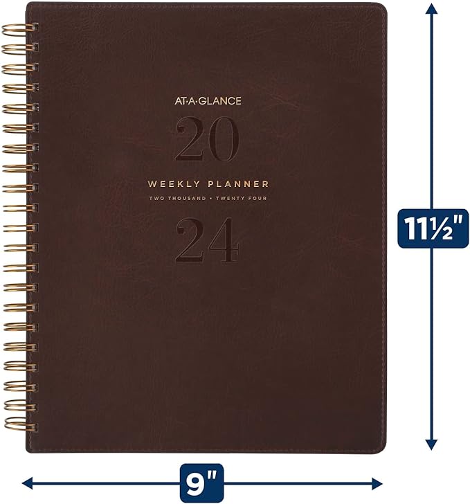 AT-A-GLANCE 2024 Weekly & Monthly Planner, 8-1/2" x 11", Large, Wirebound, Signature Collection, Distressed Brown (YP9050924)