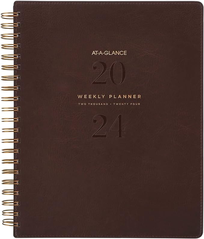 AT-A-GLANCE 2024 Weekly & Monthly Planner, 8-1/2" x 11", Large, Wirebound, Signature Collection, Distressed Brown (YP9050924)