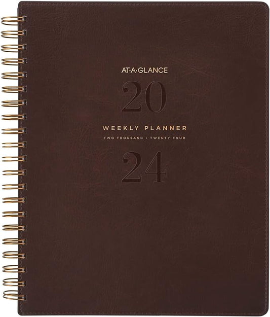 AT-A-GLANCE 2024 Weekly & Monthly Planner, 8-1/2" x 11", Large, Wirebound, Signature Collection, Distressed Brown (YP9050924)