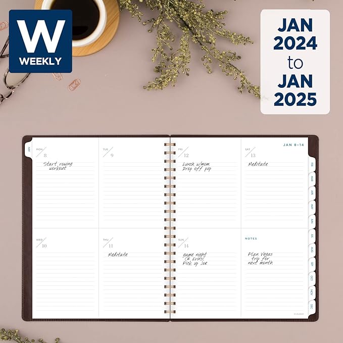 AT-A-GLANCE 2024 Weekly & Monthly Planner, 8-1/2" x 11", Large, Wirebound, Signature Collection, Distressed Brown (YP9050924)