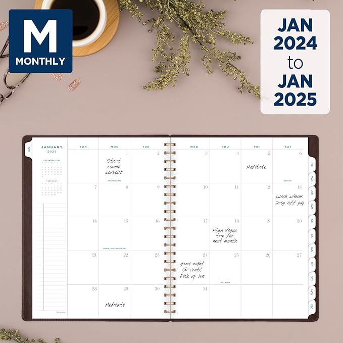 AT-A-GLANCE 2024 Weekly & Monthly Planner, 8-1/2" x 11", Large, Wirebound, Signature Collection, Distressed Brown (YP9050924)